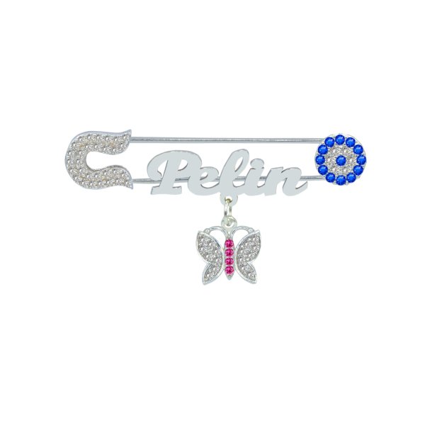 Gümüş Nazar Boncuklu İsimli Bebek İğnesi