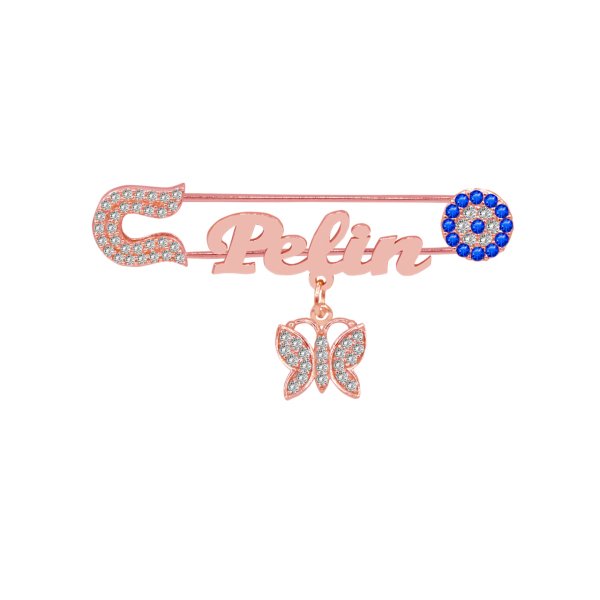Gümüş Nazarlı Kelebekli İsimli Bebek İğnesi
