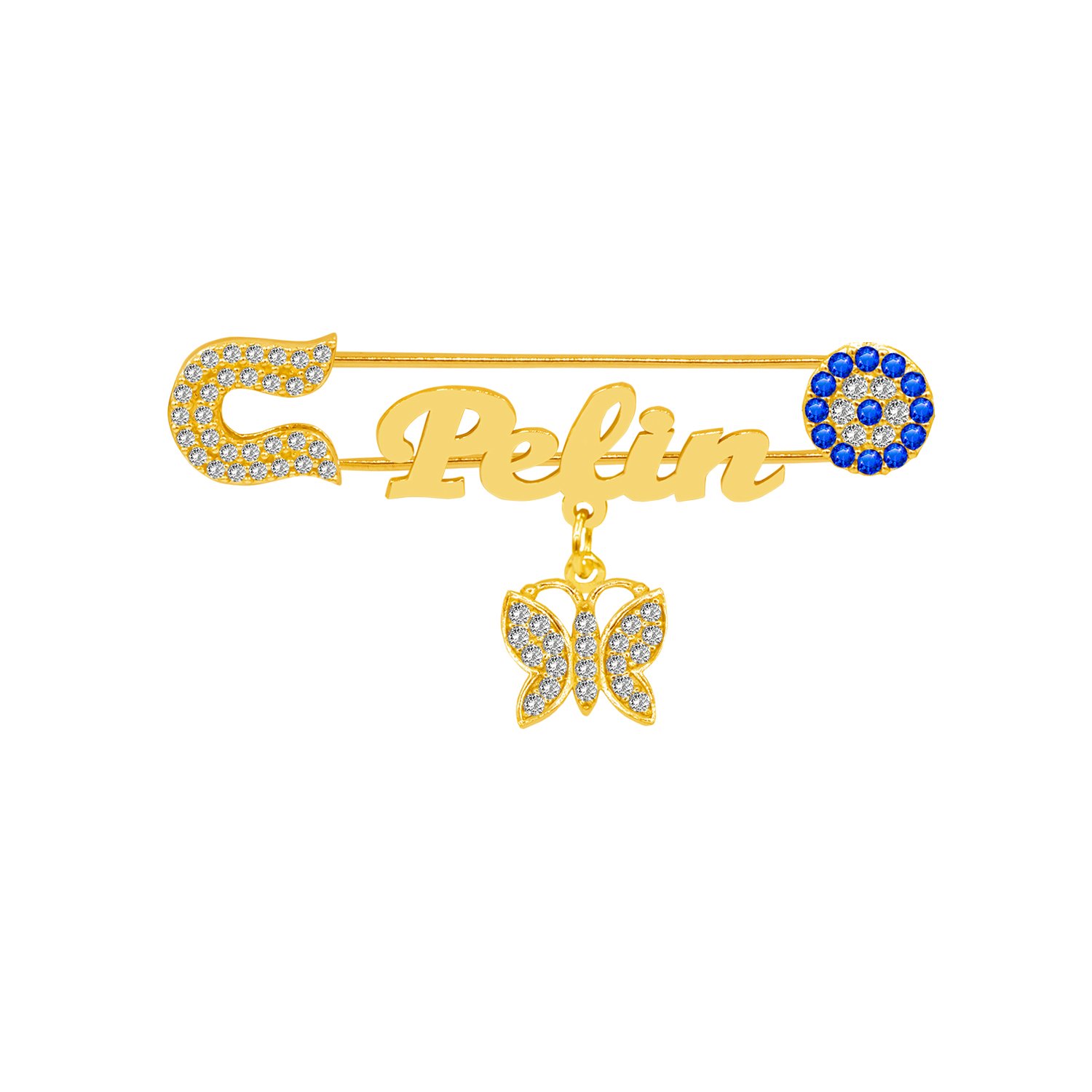 Gümüş Nazarlı Kelebekli İsimli Bebek İğnesi