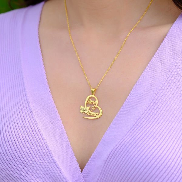 Gümüş Özel Tasarım Kalpli Kelebekli İsimli Kolye