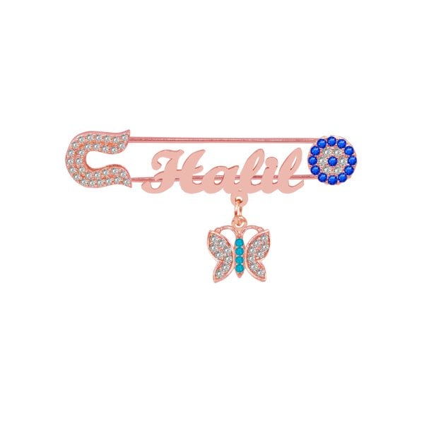 Gümüş Kelebekli İsimli Bebek Çatal İğnesi