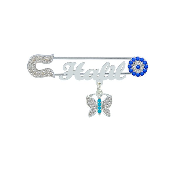 Gümüş Kelebekli İsimli Bebek Çatal İğnesi