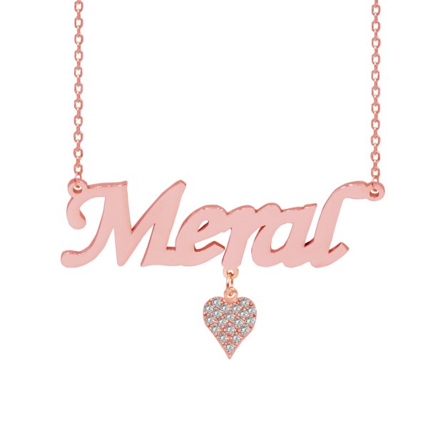 Gümüş Beyaz Taş Kalpli Sallantı İsimli Kolye