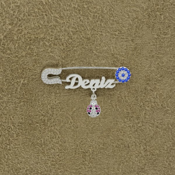 Gümüş Nazarlık Uğur Böceği İsimli Bebek İğnesi