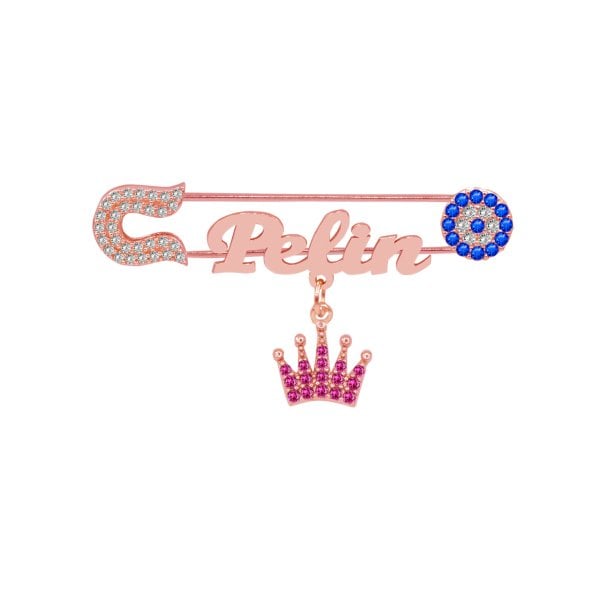 Gümüş Nazarlık Taçlı İsimli Bebek İğnesi