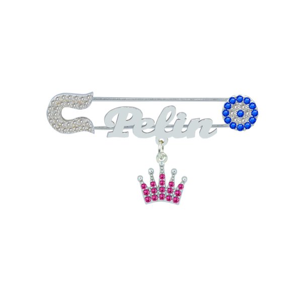 Gümüş Nazarlık Taçlı İsimli Bebek İğnesi