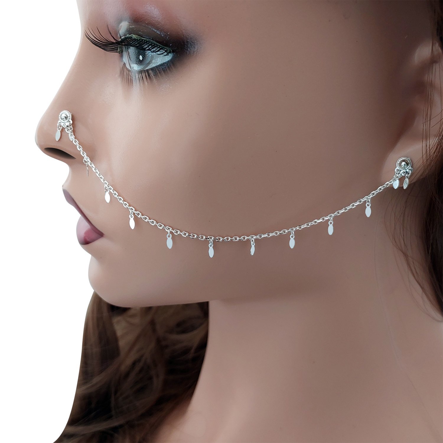 Gümüş Kulaktan Buruna Zincirli Hızma