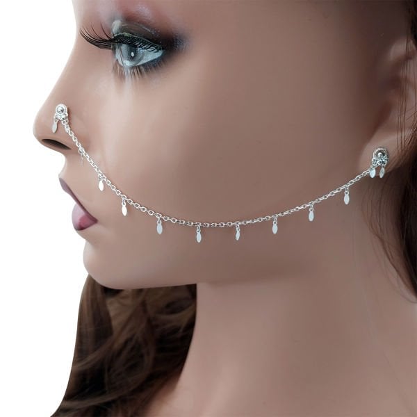 Gümüş Kulaktan Buruna Zincirli Hızma