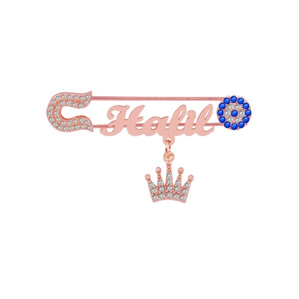 Gümüş Nazar Boncuklu İsimli Bebek Yaka İğnesi