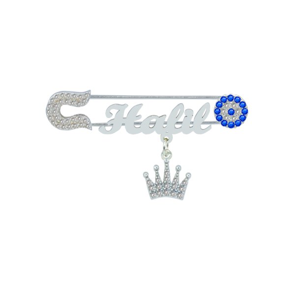 Gümüş Nazar Boncuklu İsimli Bebek Yaka İğnesi