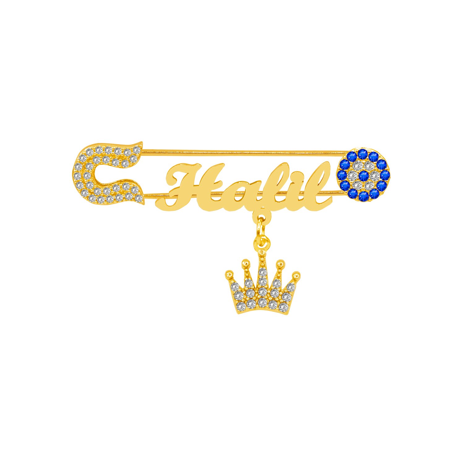 Gümüş Nazar Boncuklu İsimli Bebek Yaka İğnesi