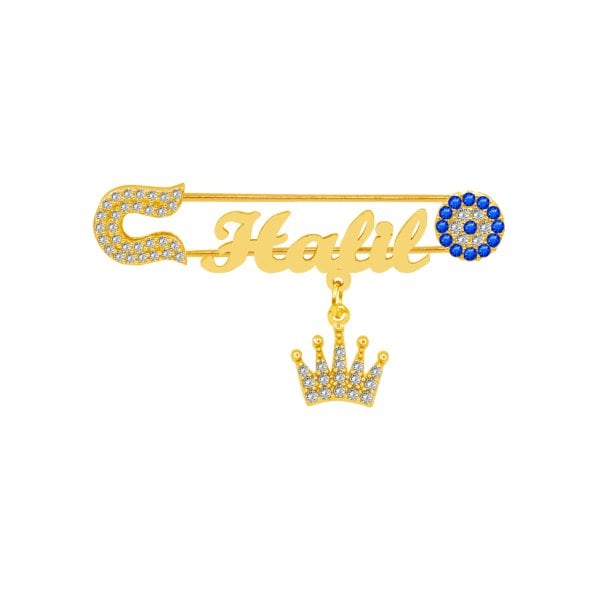 Gümüş Nazar Boncuklu İsimli Bebek Yaka İğnesi