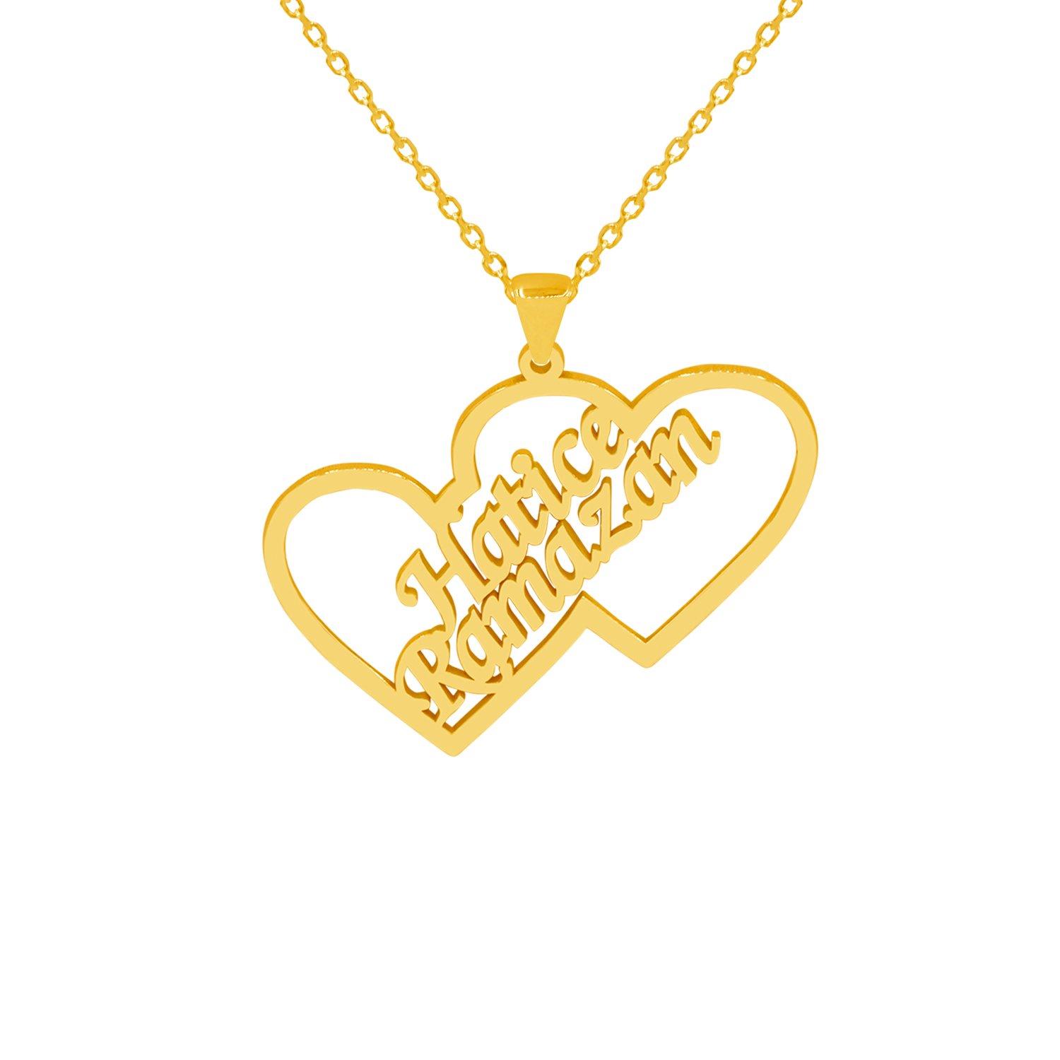 Gümüş Özel Tasarım 2 Kalpli İsimli Kolye