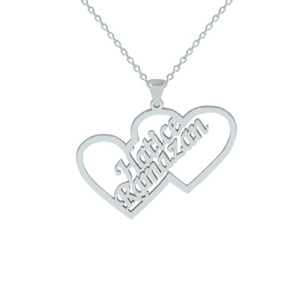 Gümüş Özel Tasarım 2 Kalpli İsimli Kolye