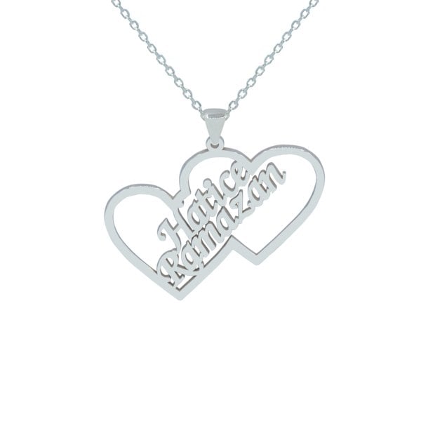 Gümüş Özel Tasarım 2 Kalpli İsimli Kolye