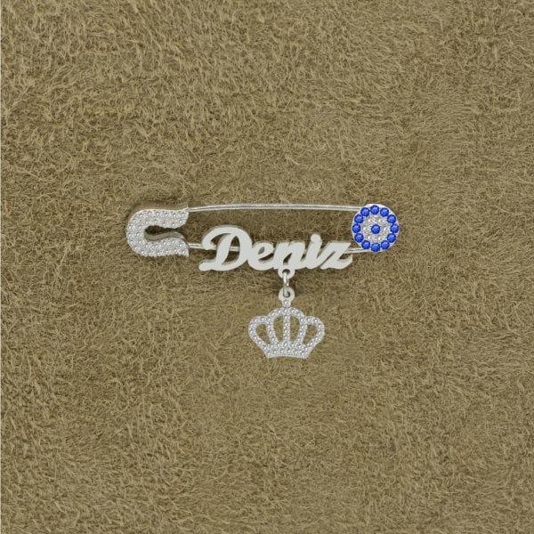 Gümüş Kral Taçlı İsimli Bebek İğnesi