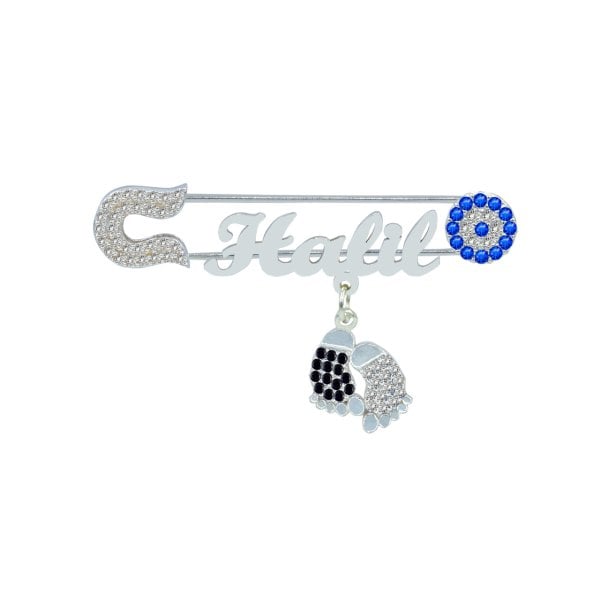 Gümüş Siyah Beyaz Patikli İsimli Bebek İğnesi