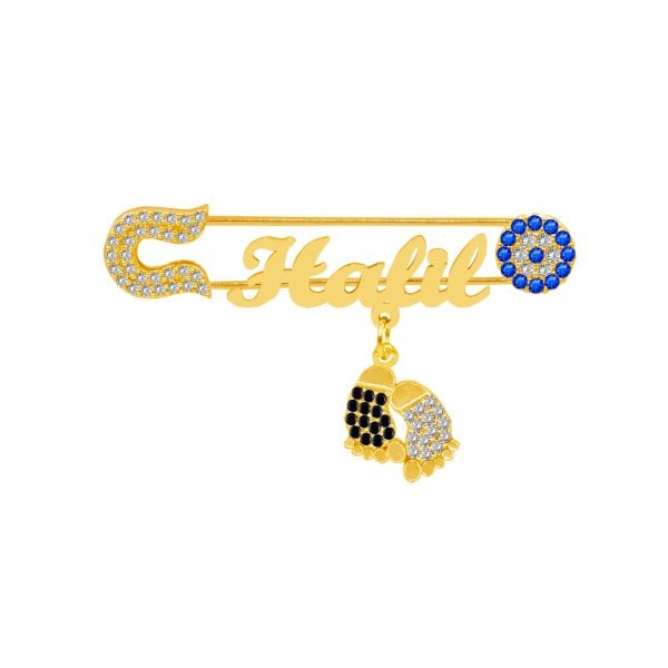 Gümüş Siyah Beyaz Patikli İsimli Bebek İğnesi