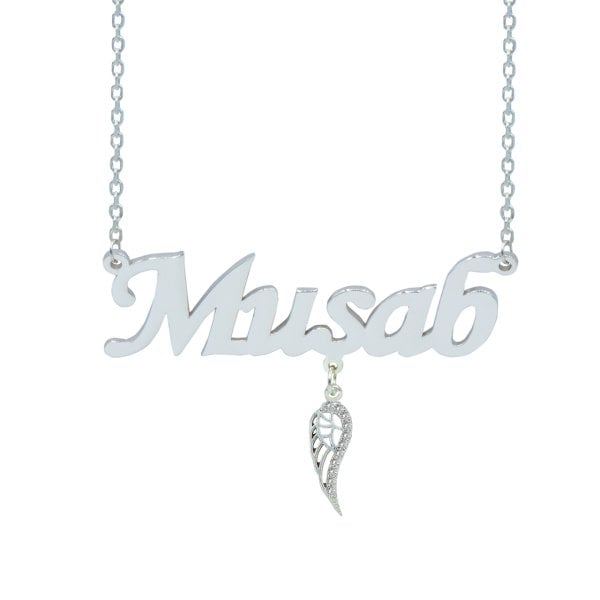 Gümüş Melek Kanatlı Sallantılı İsimli Kolye