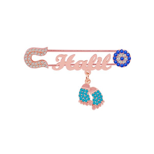 Gümüş Nazar Boncuklu İsimli Bebek Yaka İğnesi