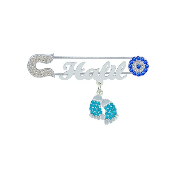 Gümüş Nazar Boncuklu İsimli Bebek Yaka İğnesi