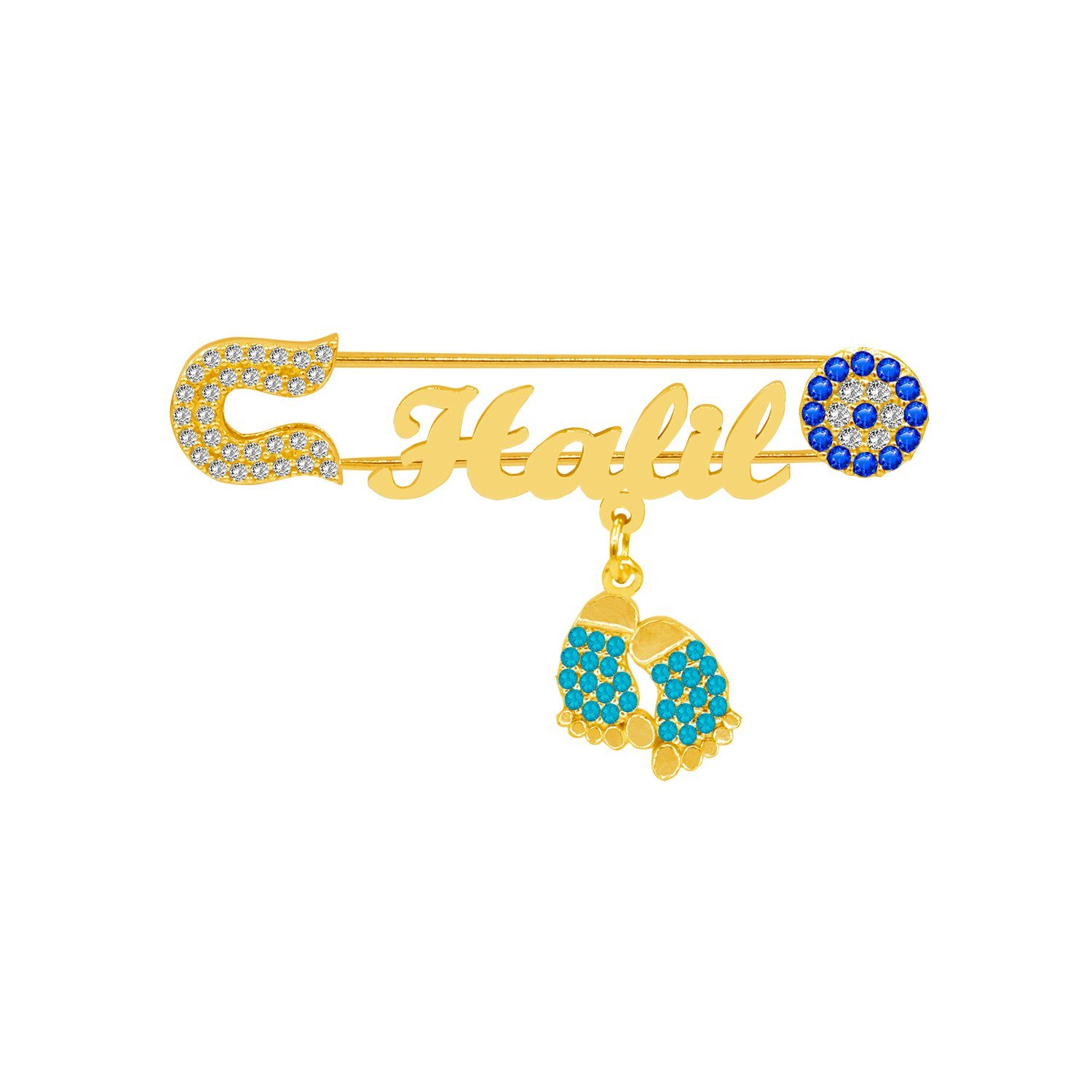 Gümüş Nazar Boncuklu İsimli Bebek Yaka İğnesi