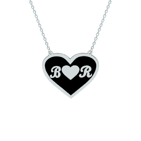Gümüş Özel Tasarım Kalpli Plaka Harfli Kolye