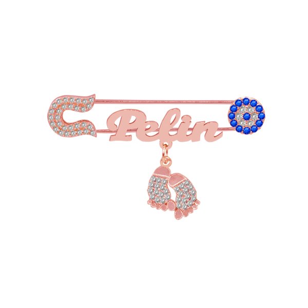 Gümüş Patikli Nazar Boncuklu İsimli Bebek İğnesi