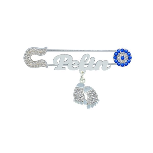 Gümüş Patikli Nazar Boncuklu İsimli Bebek İğnesi