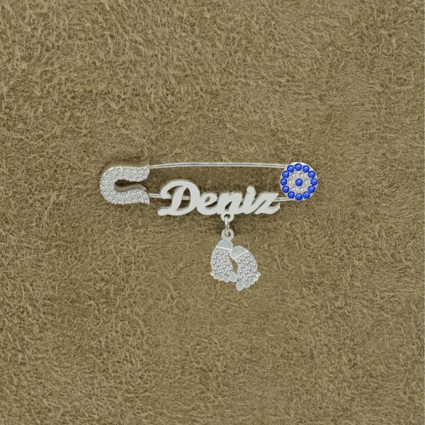 Gümüş Patikli Nazar Boncuklu İsimli Bebek İğnesi