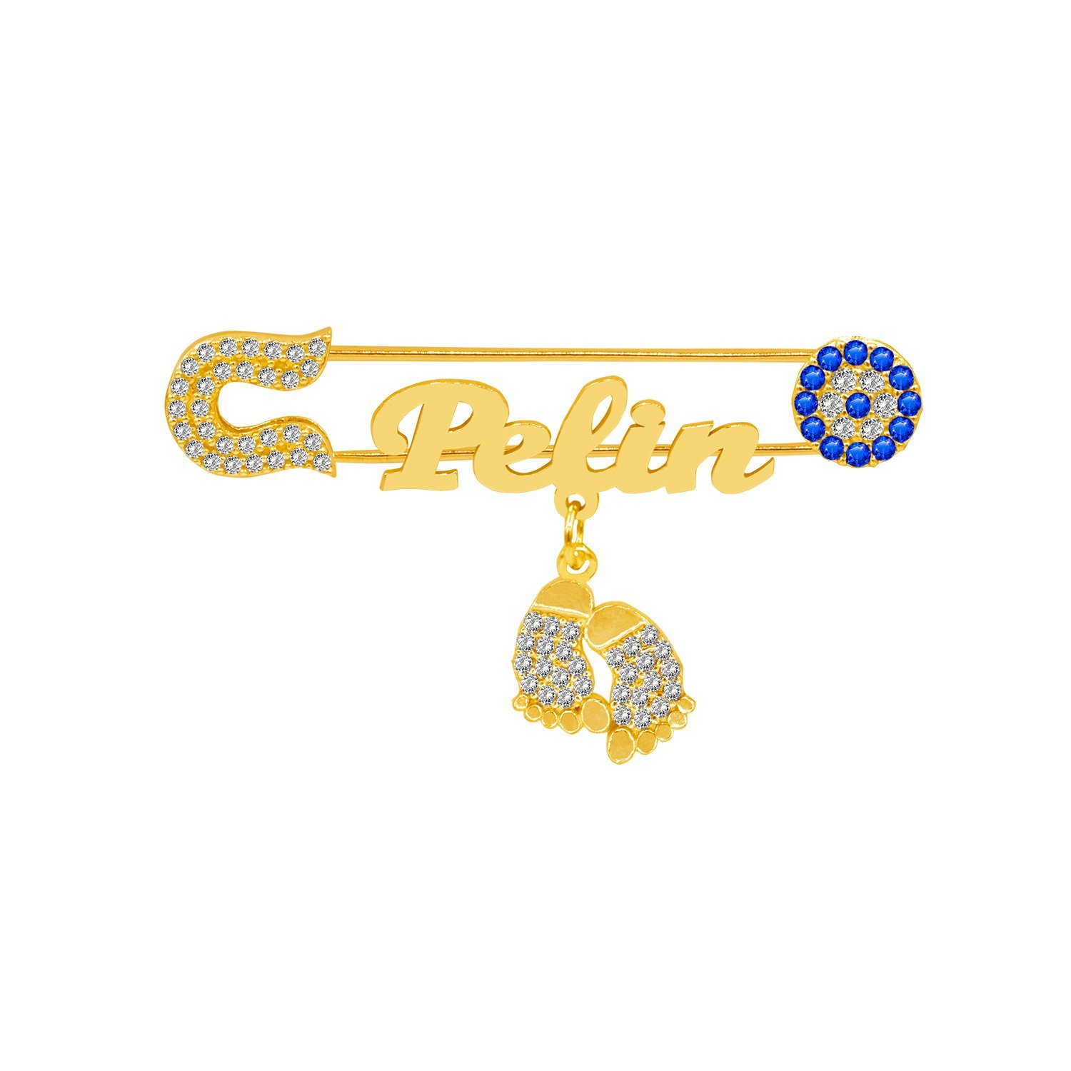 Gümüş Patikli Nazar Boncuklu İsimli Bebek İğnesi