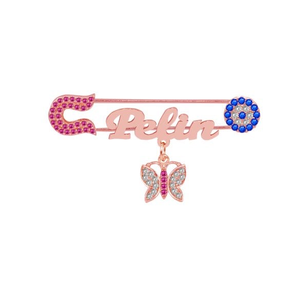 Gümüş Nazarlık İsimli Bebek Yaka İğnesi