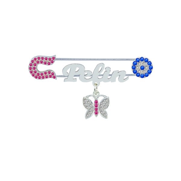 Gümüş Nazarlık İsimli Bebek Yaka İğnesi