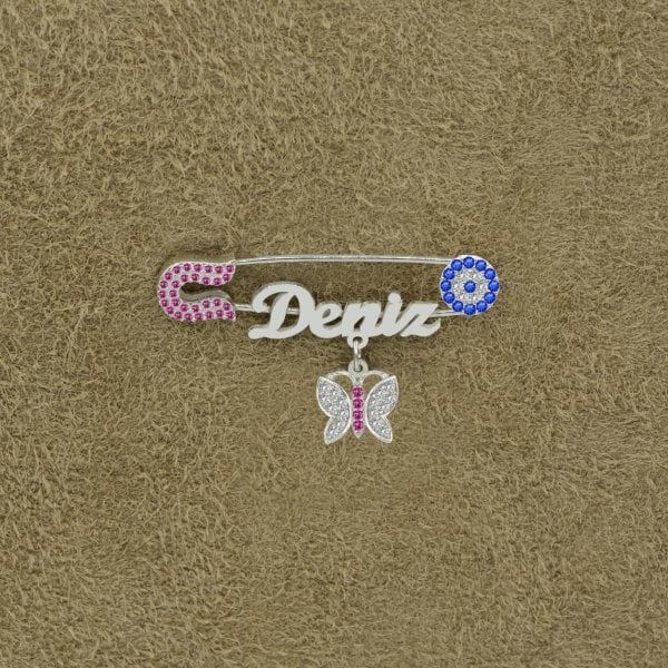 Gümüş Nazarlık İsimli Bebek Yaka İğnesi