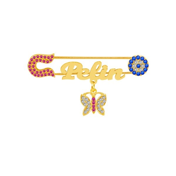 Gümüş Nazarlık İsimli Bebek Yaka İğnesi