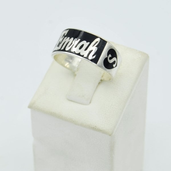 Gümüş Kalpli Mineli İsimli Erkek Yüzük