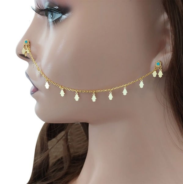 Gümüş Sıkıştırmalı Kulaktan Buruna Hızma Küpe