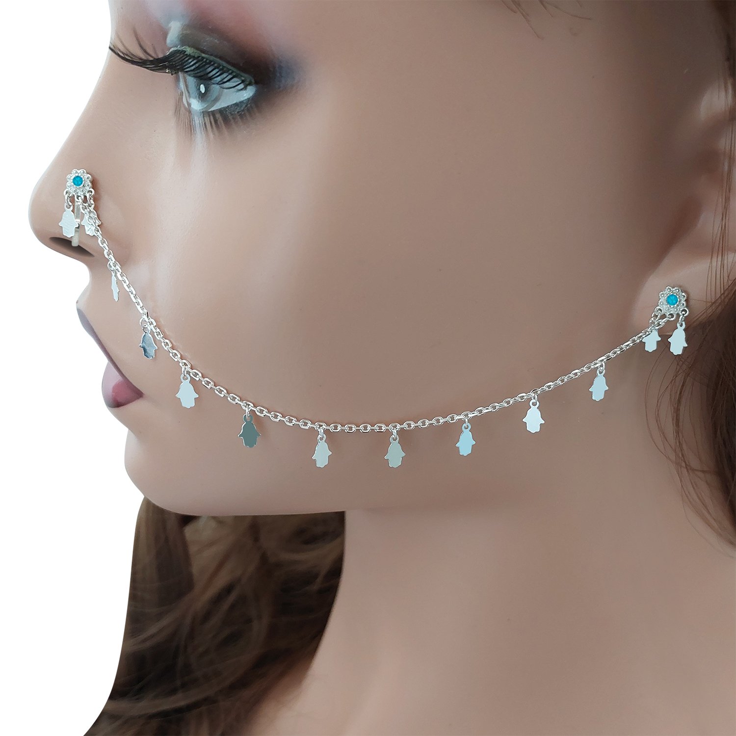 Gümüş Sıkıştırmalı Kulaktan Buruna Hızma Küpe