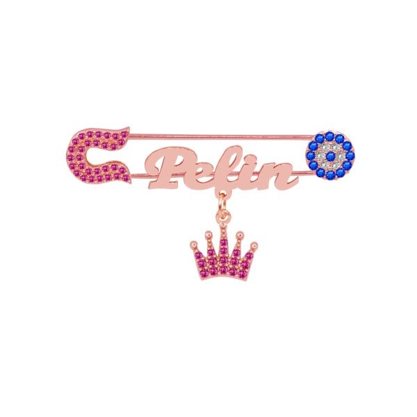 Gümüş Taçlı İsimli Bebek Nazar İğne