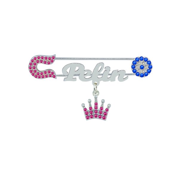 Gümüş Taçlı İsimli Bebek Nazar İğne