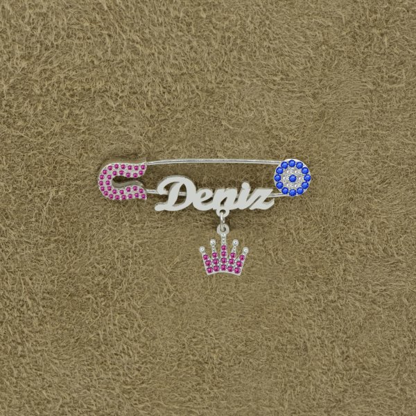 Gümüş Taçlı İsimli Bebek Nazar İğne