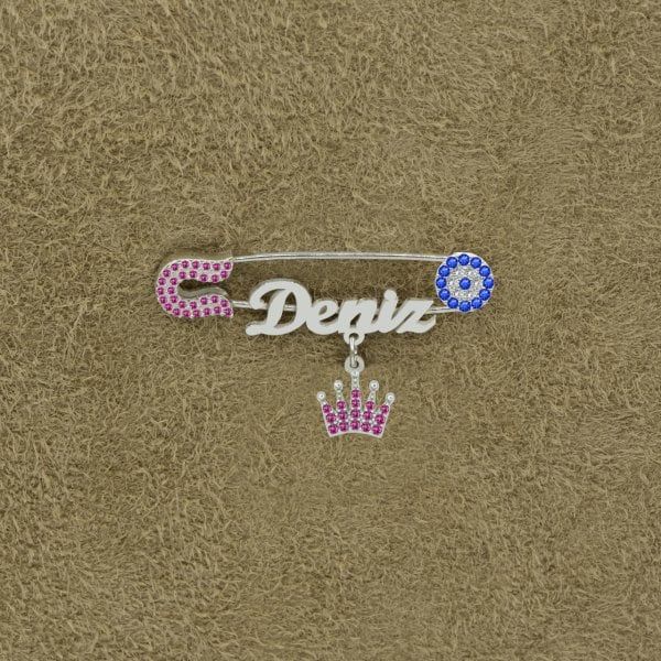 Gümüş Taçlı İsimli Bebek Nazar İğne