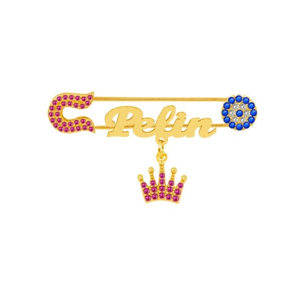 Gümüş Taçlı İsimli Bebek Nazar İğne