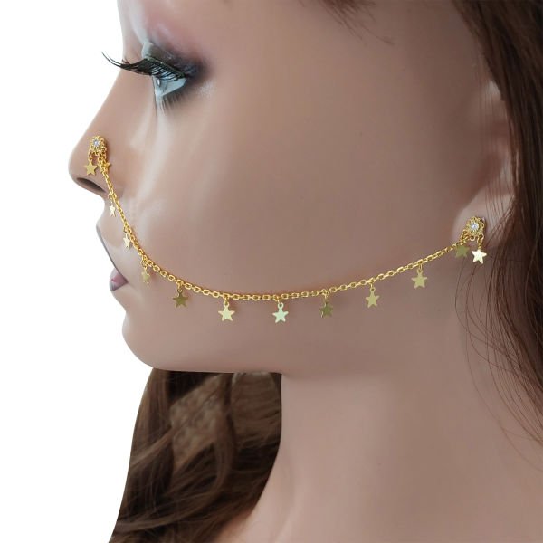 Gümüş Burundan Kulağa Beyaz Taşlı Hızma