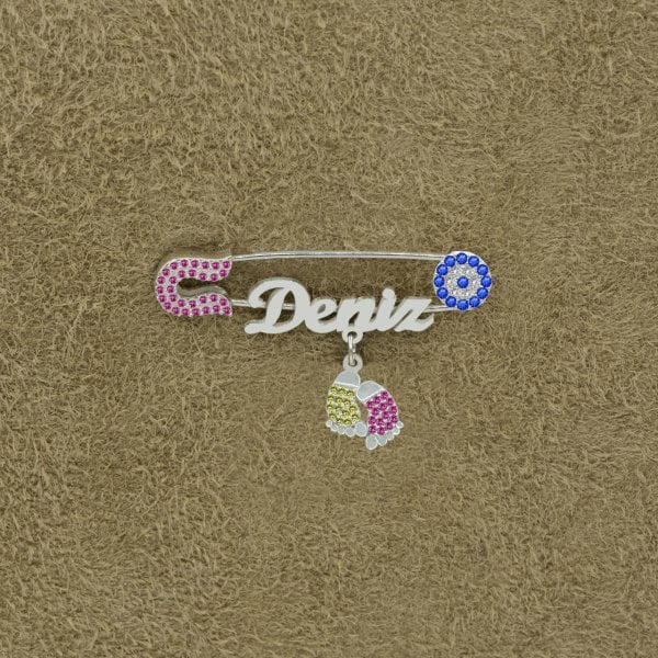 Gümüş Nazar Boncuklu İsimli Çocuk İğnesi