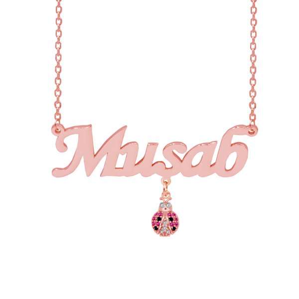 Gümüş Taşlı Uğur Böcekli Sallantı İsimli Kolye