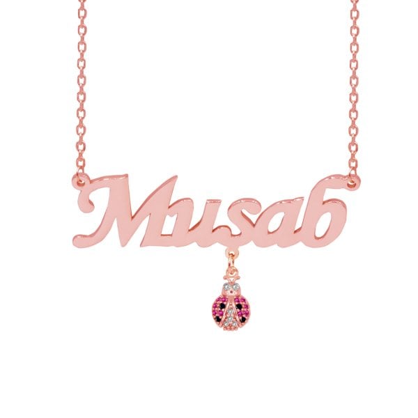 Gümüş Taşlı Uğur Böcekli Sallantı İsimli Kolye