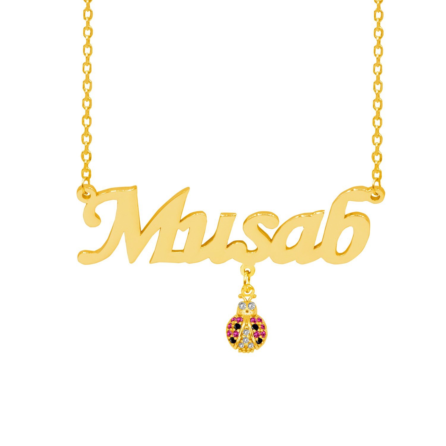 Gümüş Taşlı Uğur Böcekli Sallantı İsimli Kolye