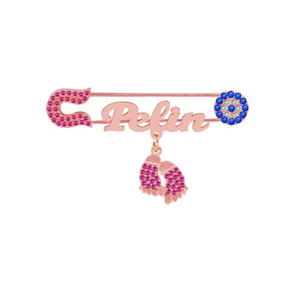 Gümüş Nazar Boncuklu İsimli Bebek Çatal İğnesi