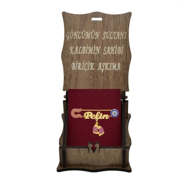 Gümüş Nazar Boncuklu İsimli Bebek Çatal İğnesi